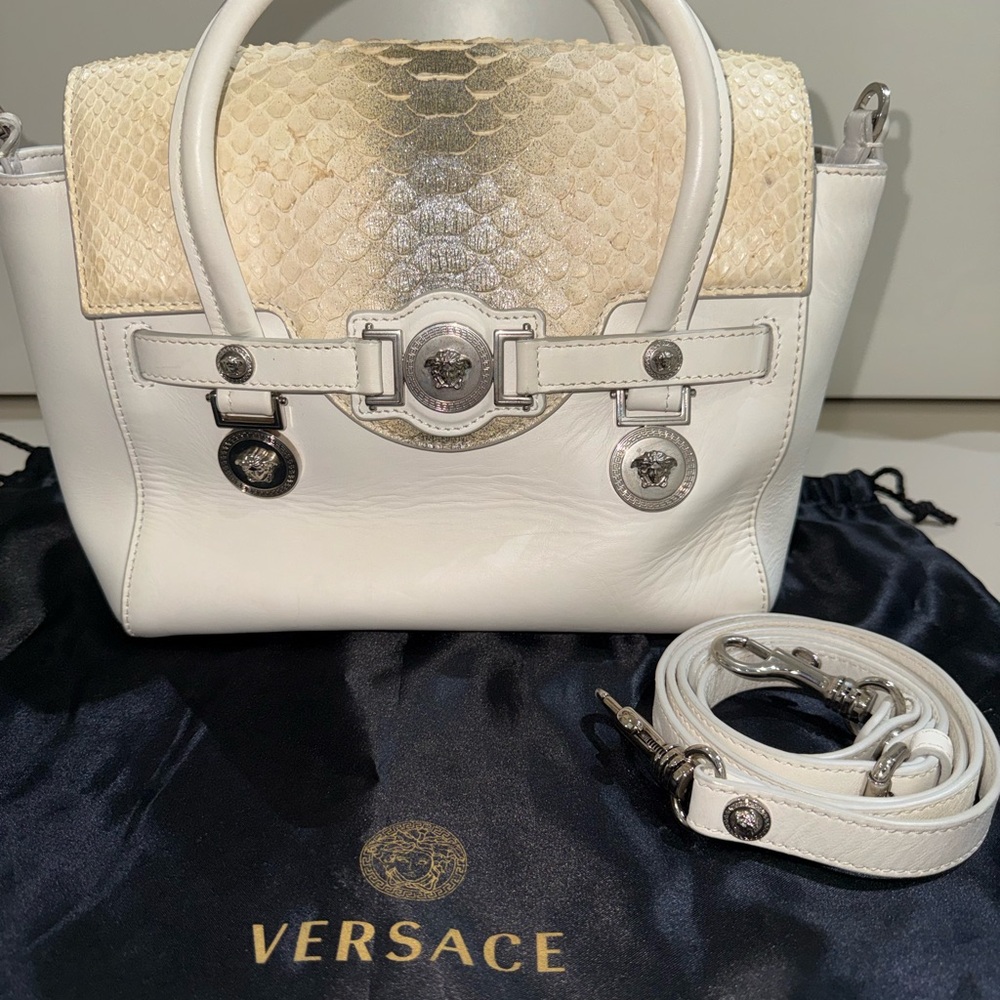 Versace White Python Print Handbag